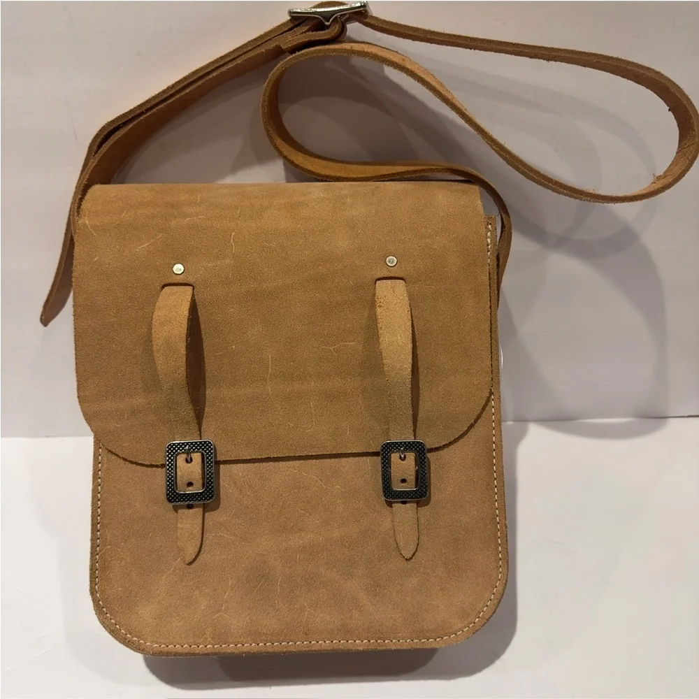 Tan Rough-out Leather Western Messenger Handmade Bag